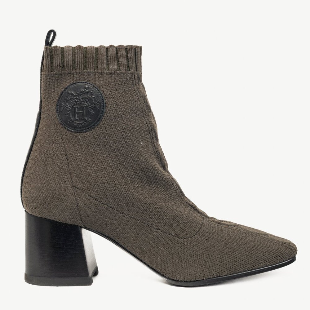 Hermes Volver 60 Vert Sapin Knit Ankle Boots